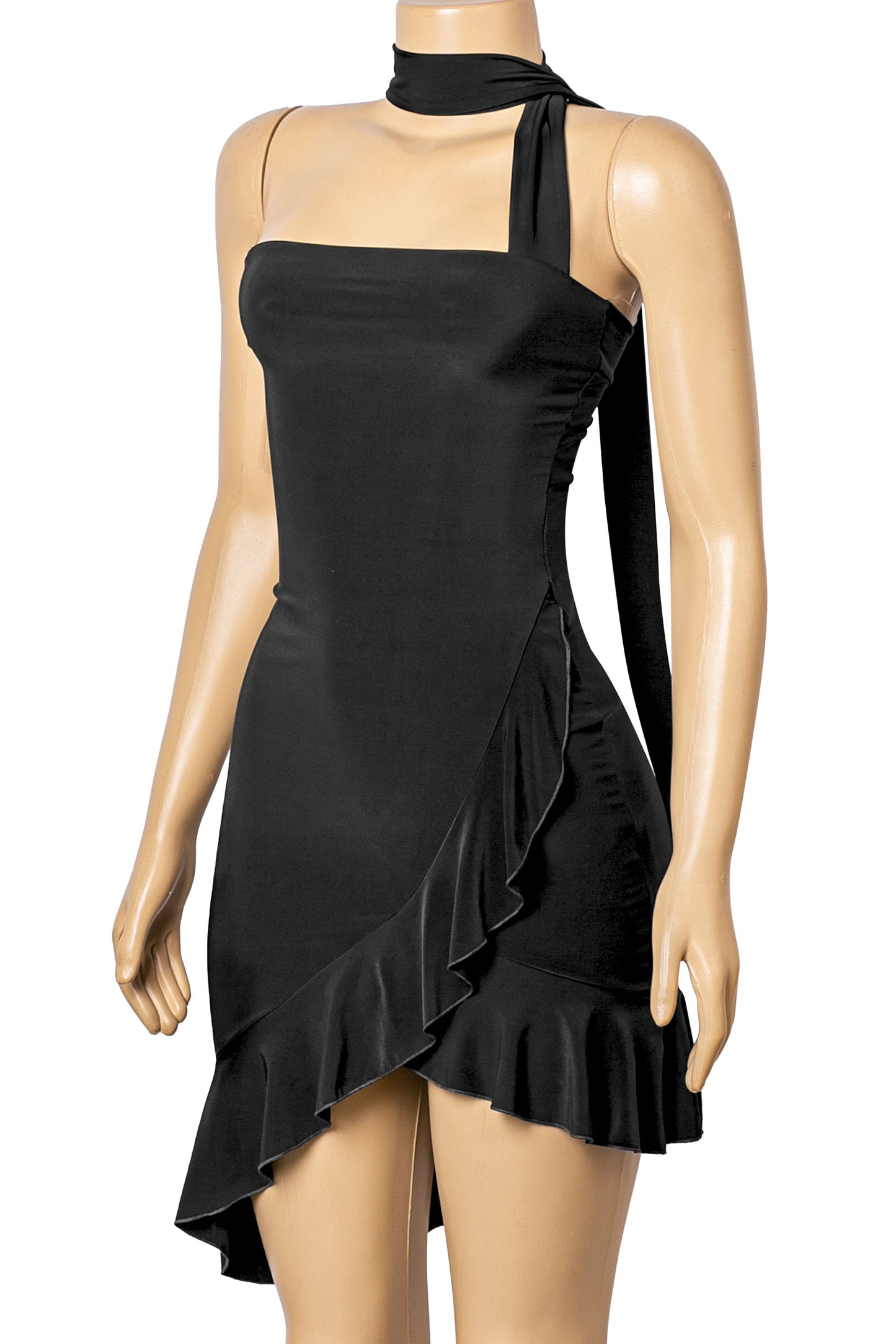 FLORA STRAPLESS NECK SASH MINI ASYMMETRICAL DRESS