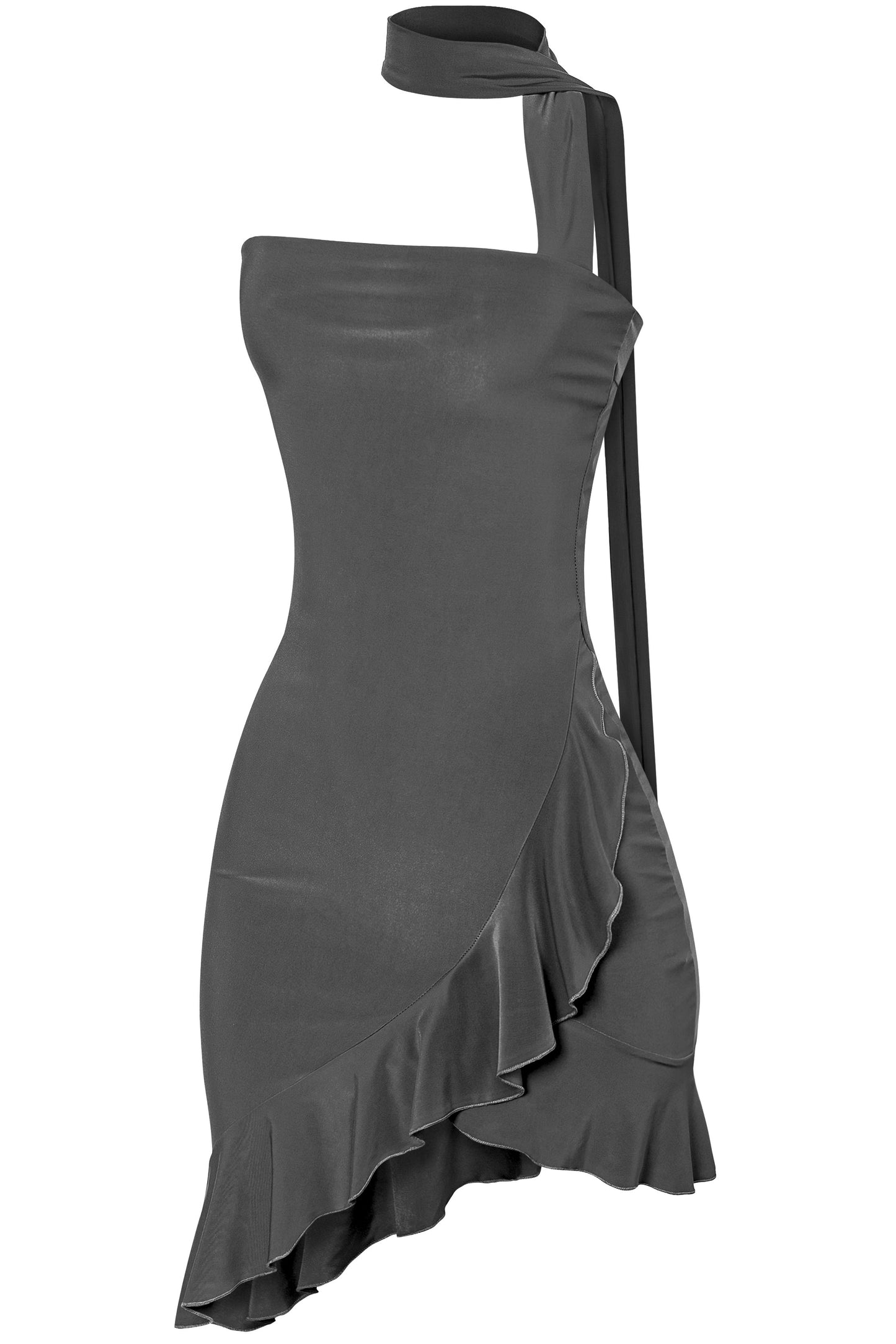 FLORA STRAPLESS NECK SASH MINI ASYMMETRICAL DRESS