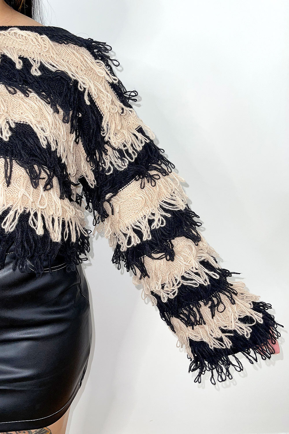 ALBA STRIPED FRINGE SWEATER TOP