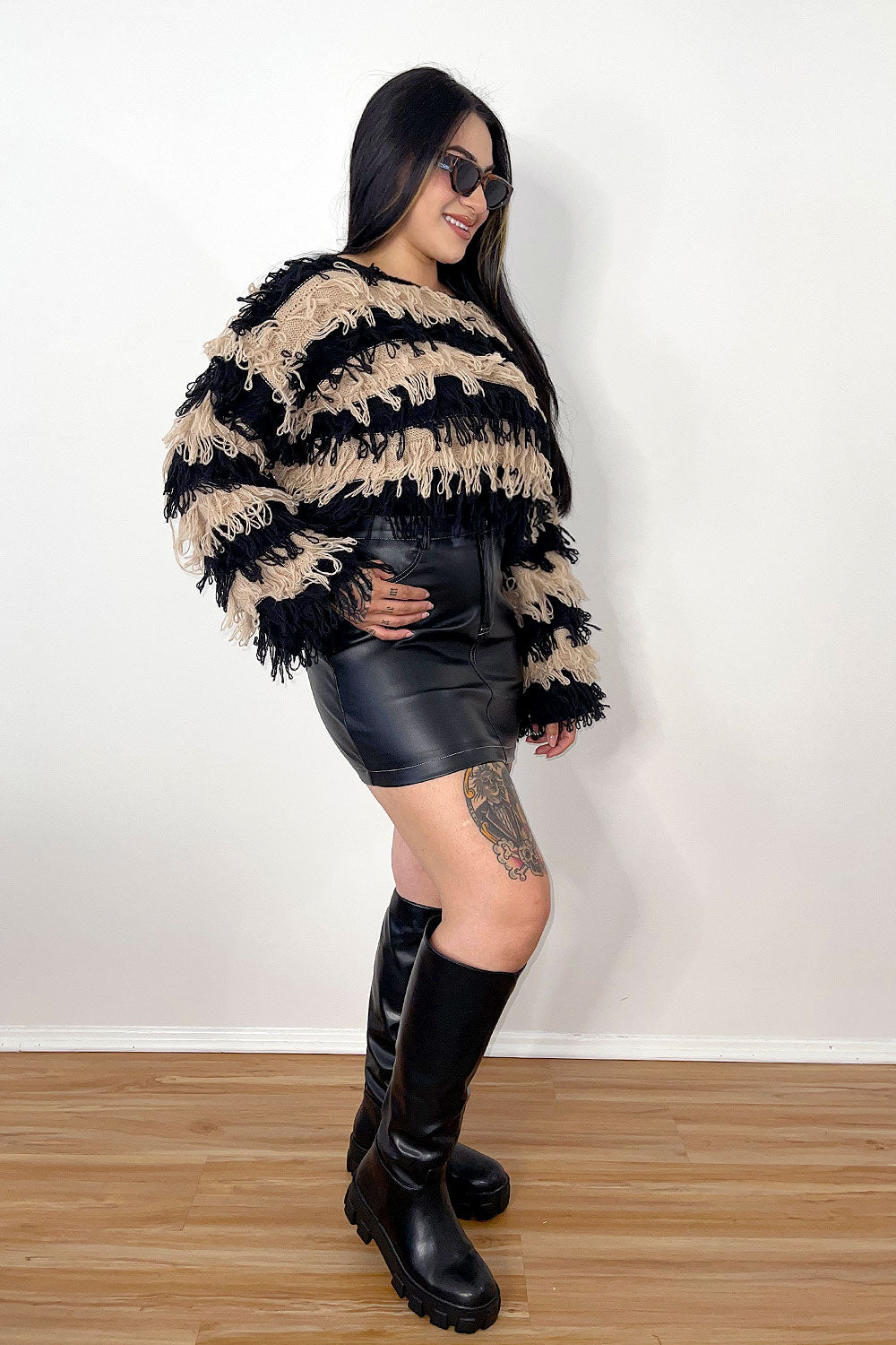 ALBA STRIPED FRINGE SWEATER TOP