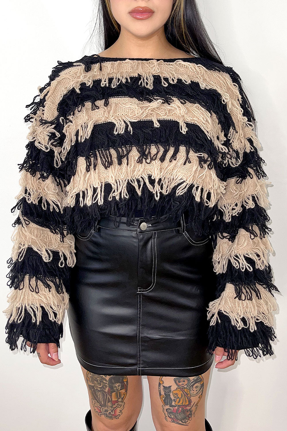 ALBA STRIPED FRINGE SWEATER TOP