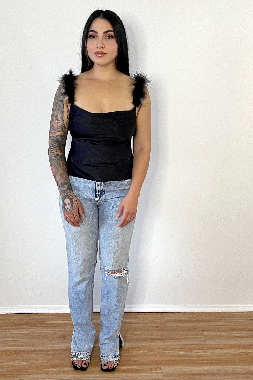 BELLA FEATHER TRIM CAMI TOP