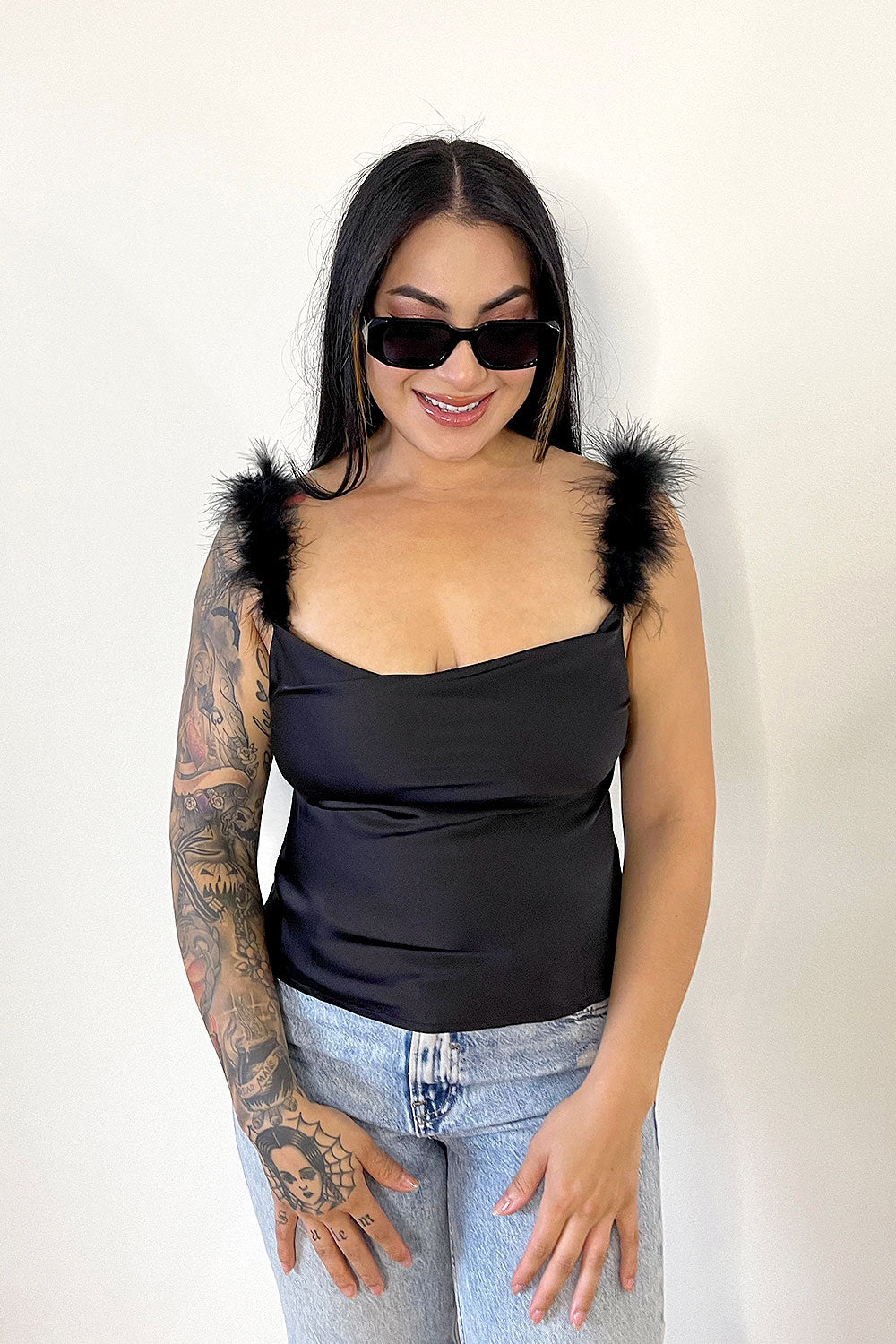 BELLA FEATHER TRIM CAMI TOP