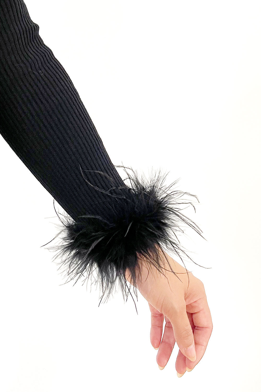 INES FEATHER TRIM SWEATER TOP