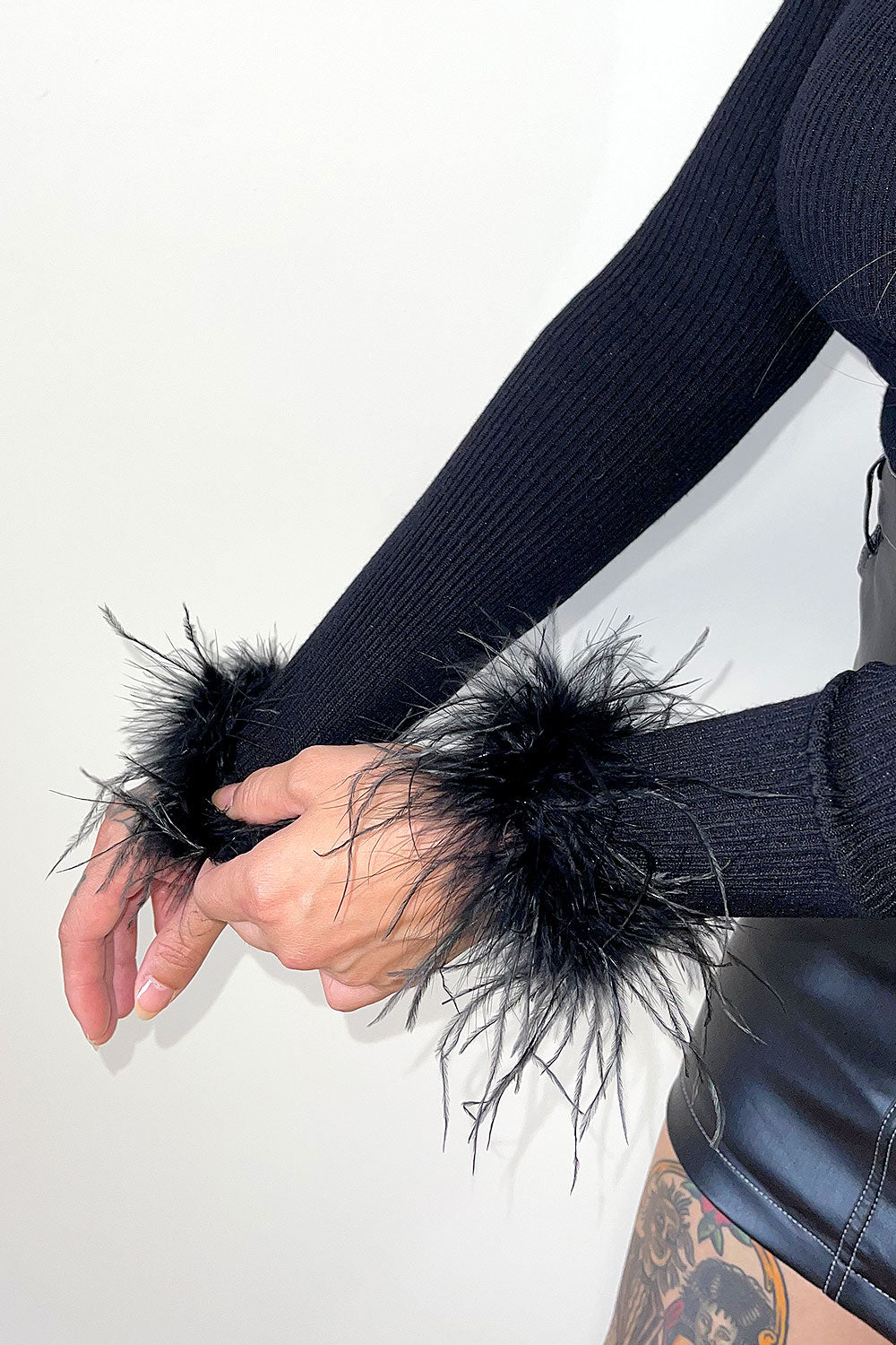INES FEATHER TRIM SWEATER TOP