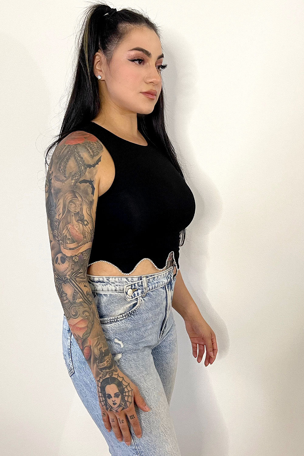 KAT SLEEVELESS RHINESTONE TRIM TOP