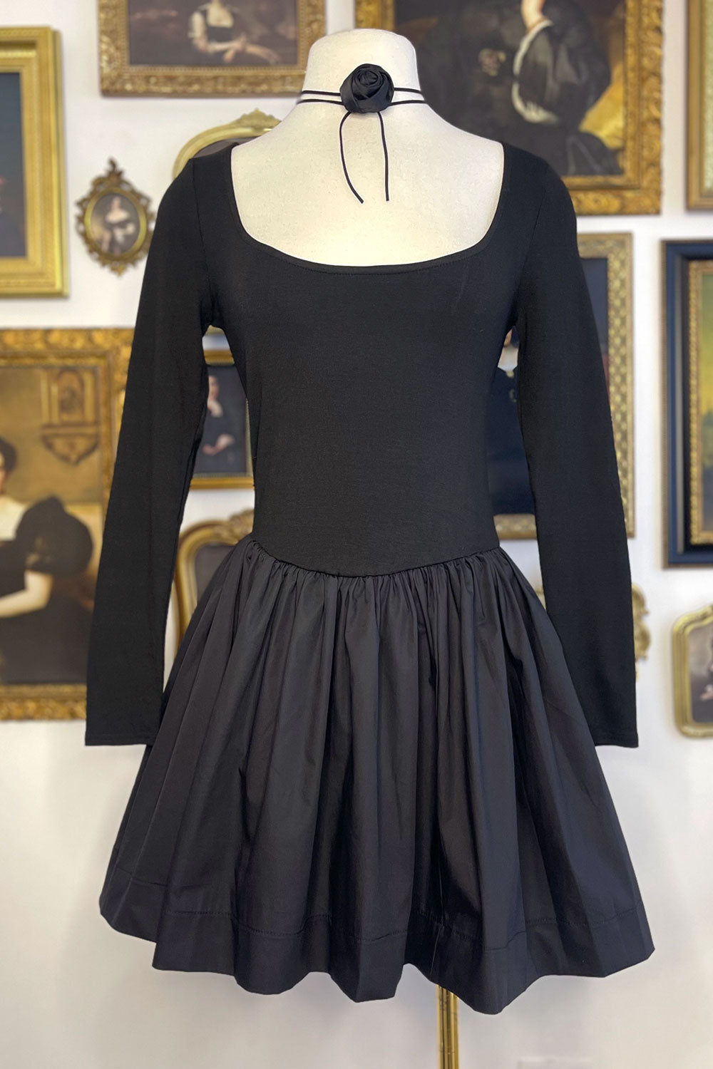 drop waist mini dress long sleeve BHLDN Ariella Long-Sleeve Drop-Waist Crepe Fit & Flare Mini Dress