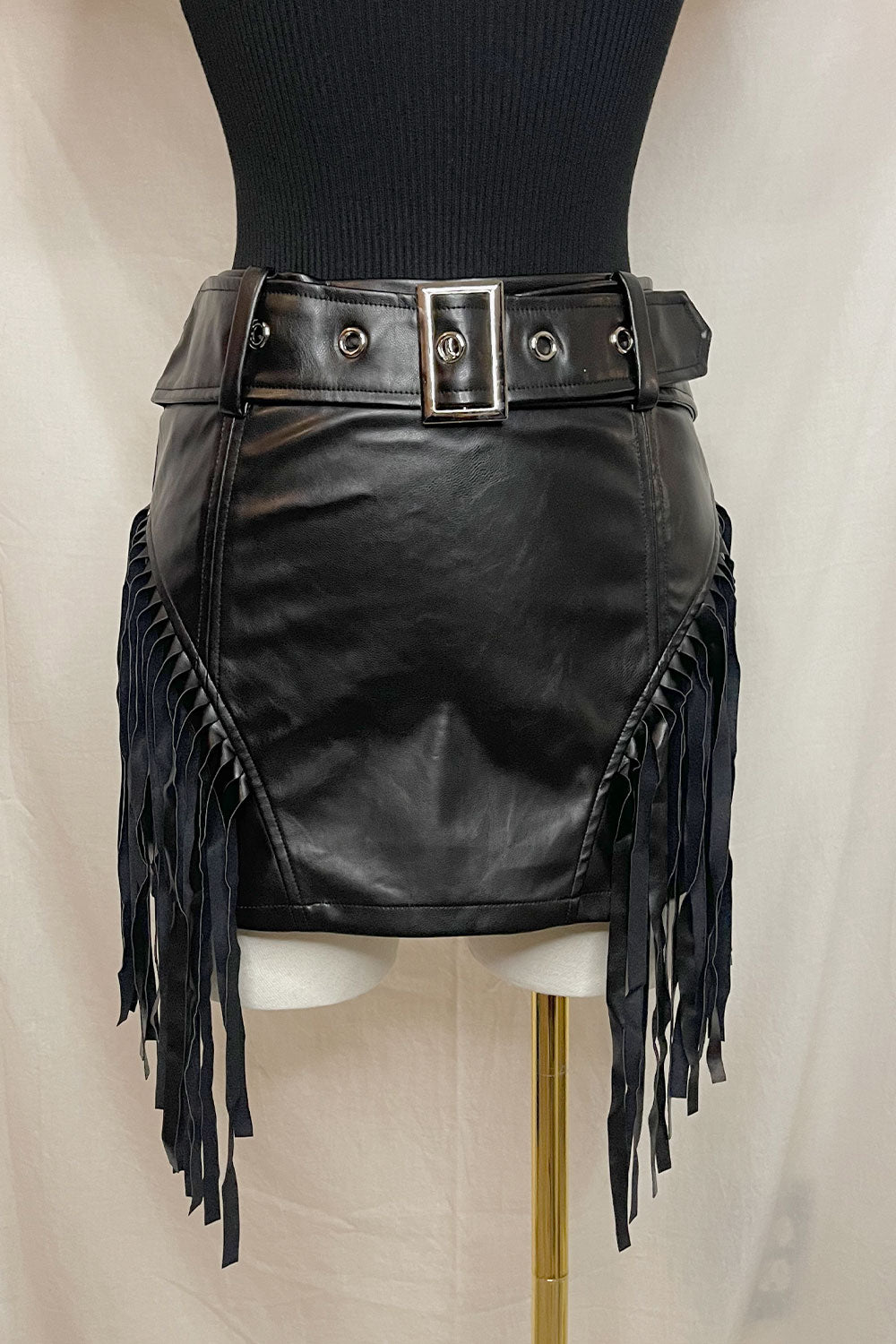 LAURA FRINGE LEATHER MINI SKIRT