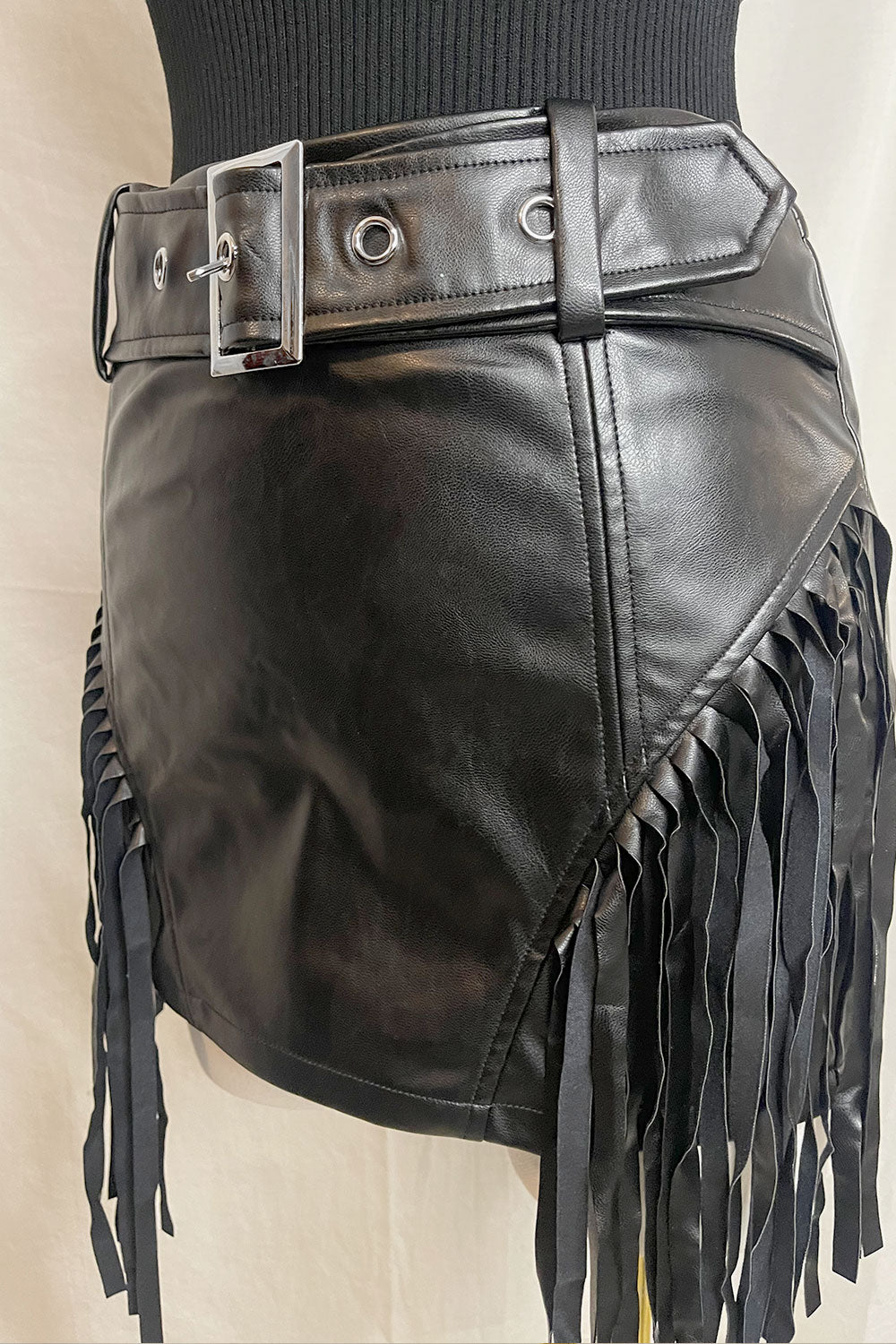 LAURA FRINGE LEATHER MINI SKIRT