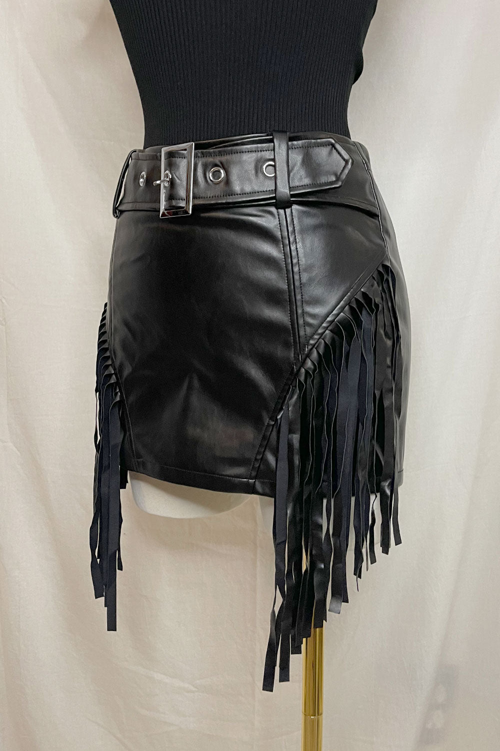 LAURA FRINGE LEATHER MINI SKIRT