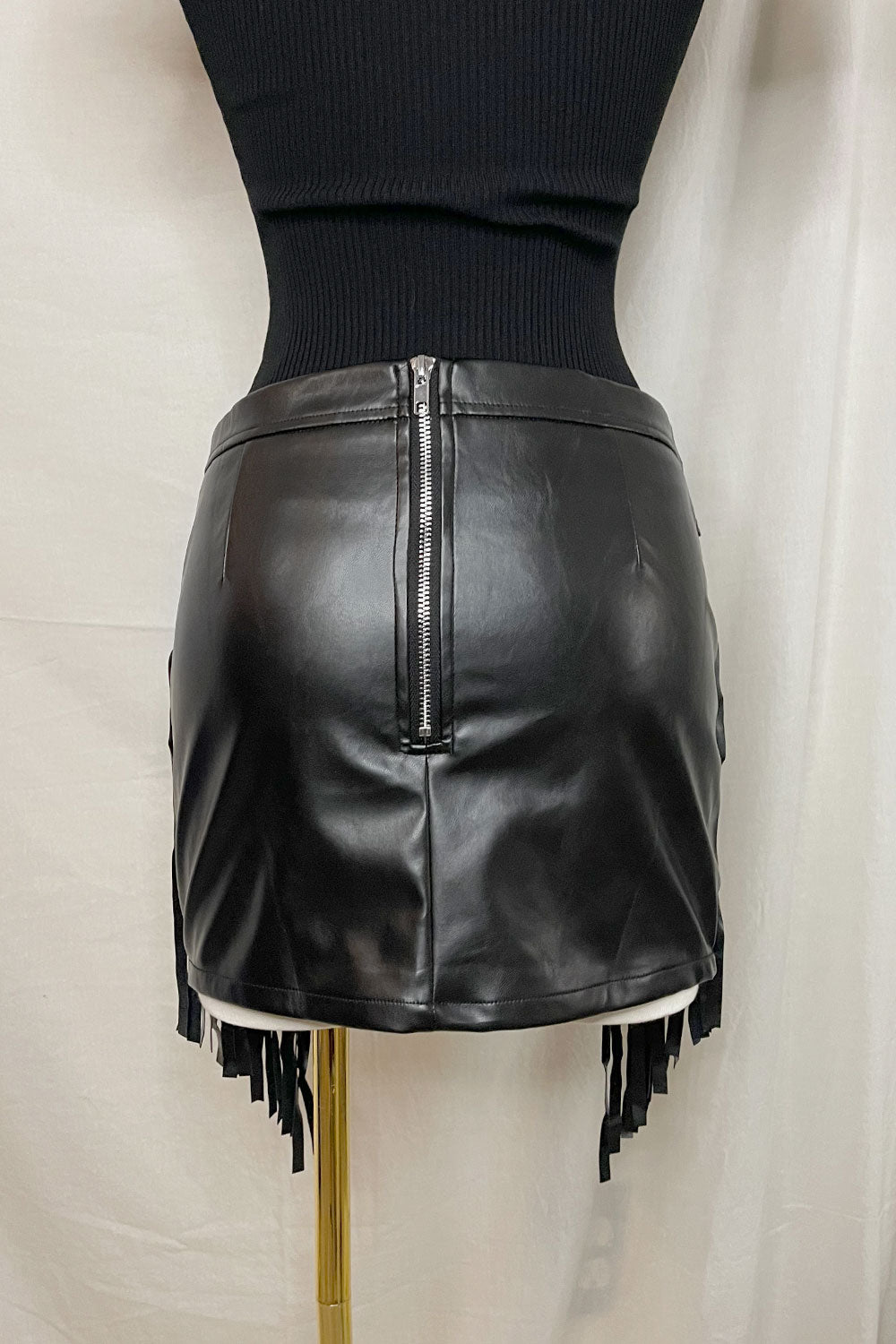 LAURA FRINGE LEATHER MINI SKIRT
