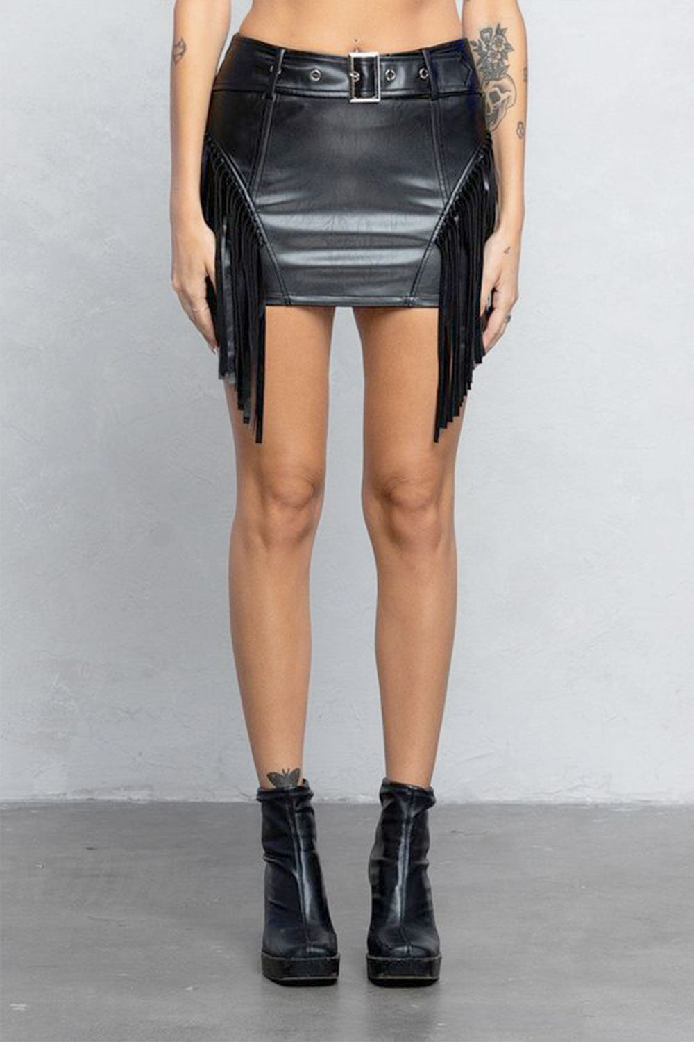 LAURA FRINGE LEATHER MINI SKIRT