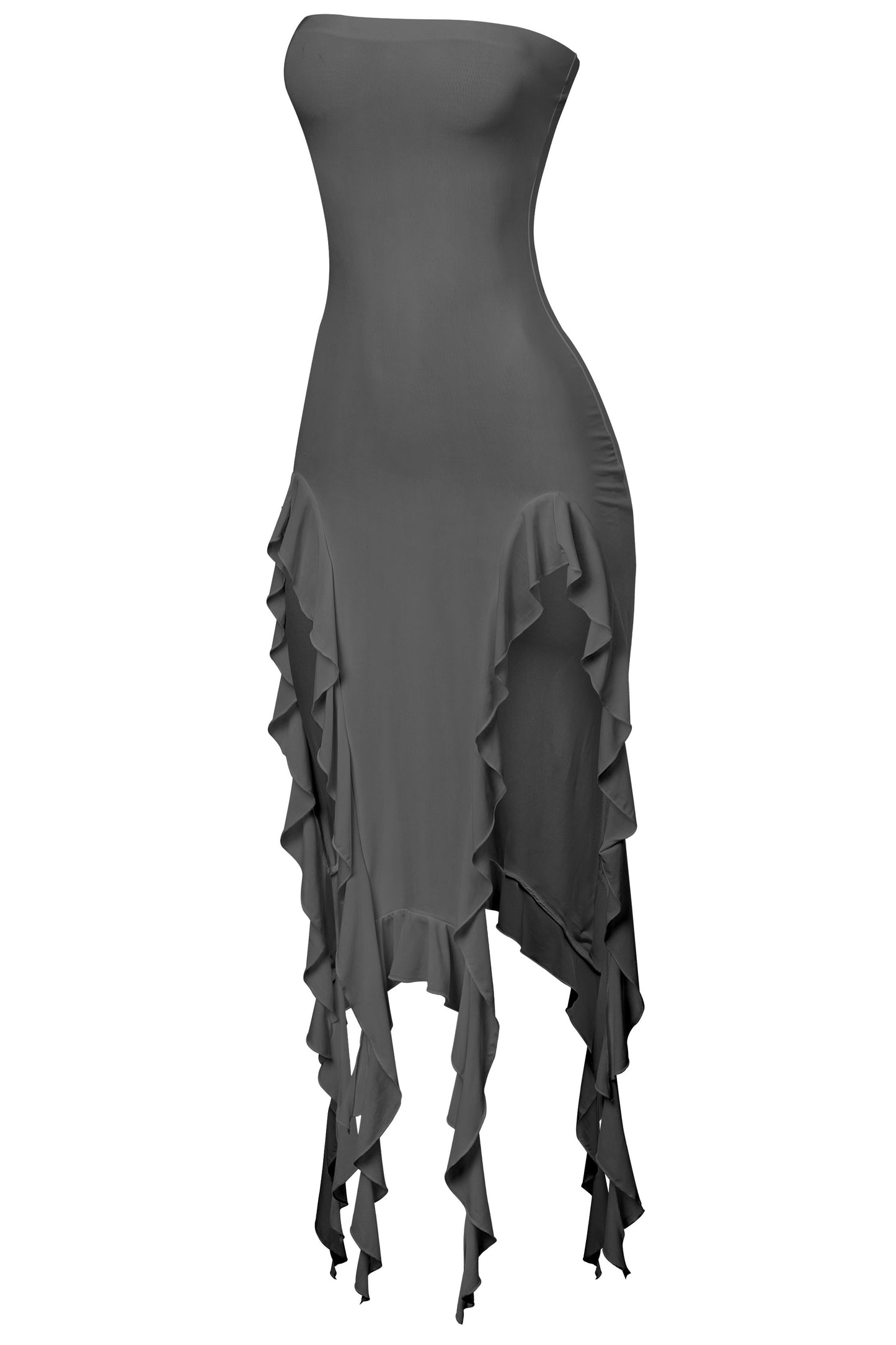 MARGARITA STRAPLESS MINI RUFFLED ASYMMETRICAL DRESS