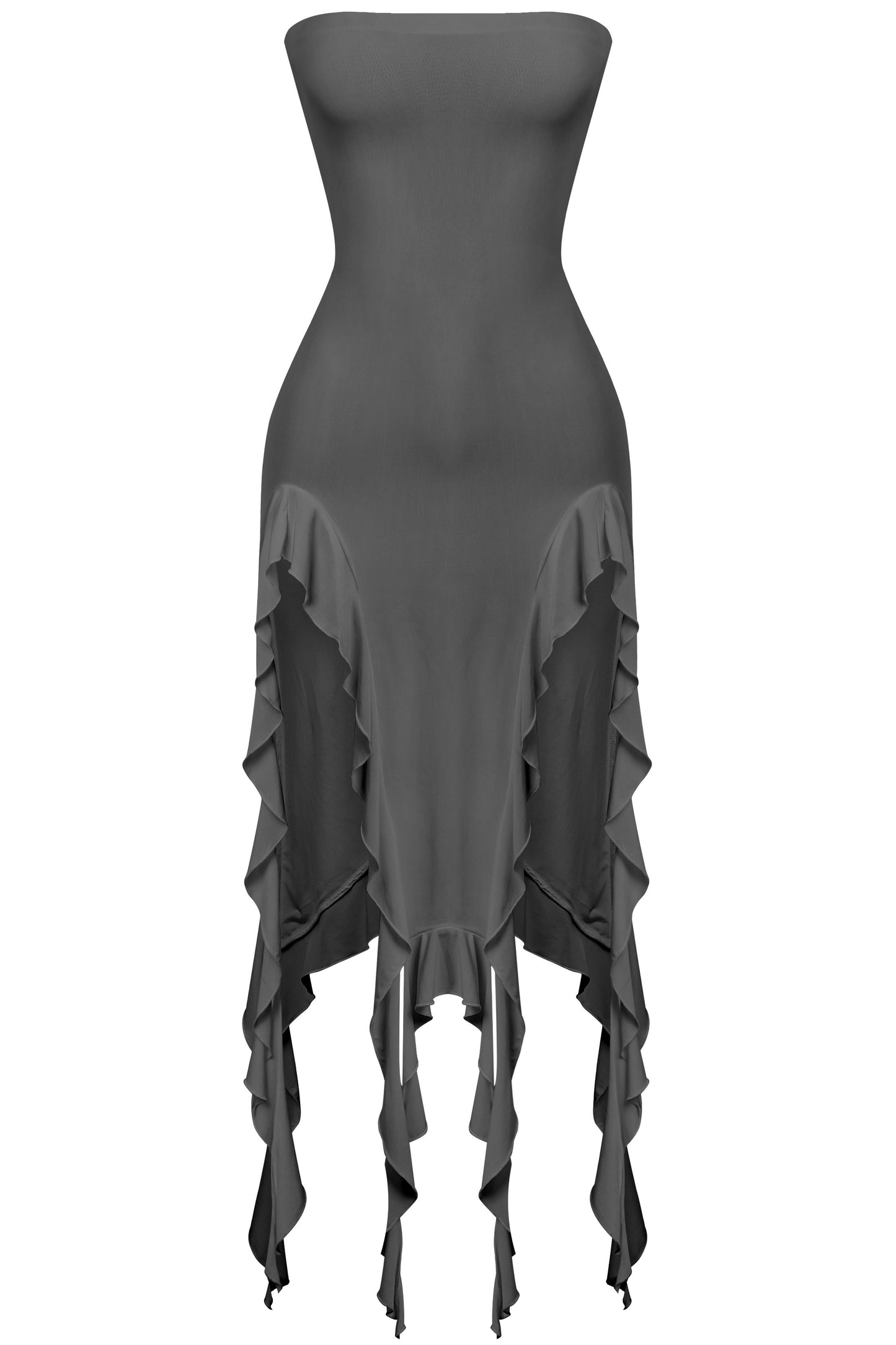 MARGARITA STRAPLESS MINI RUFFLED ASYMMETRICAL DRESS