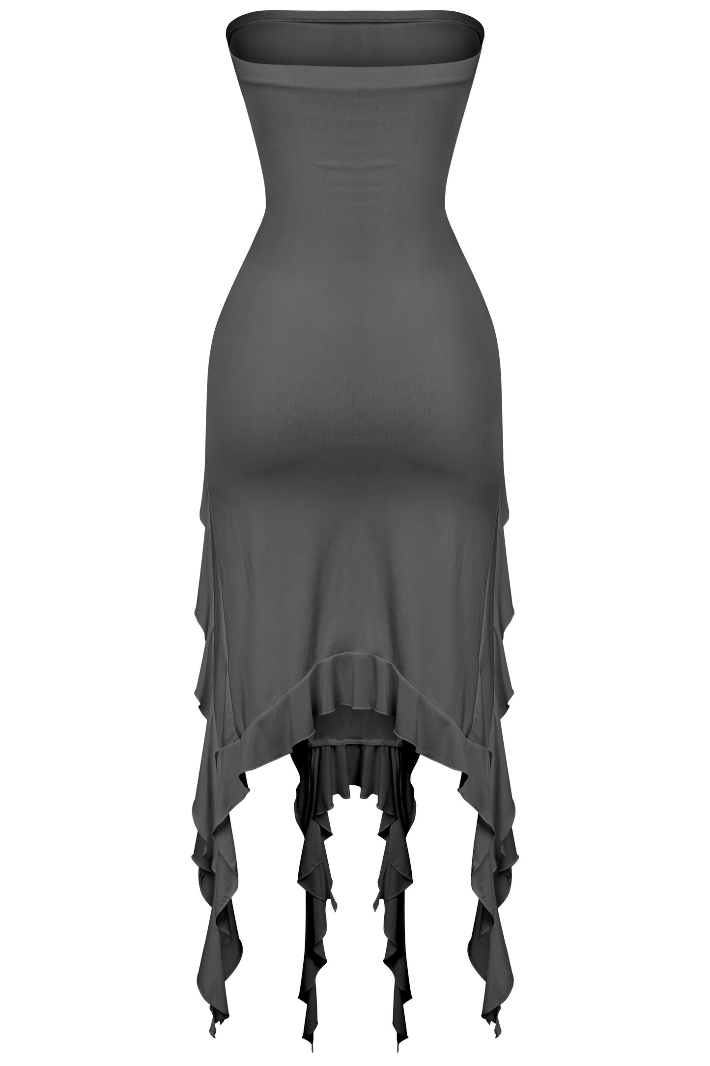 MARGARITA STRAPLESS MINI RUFFLED ASYMMETRICAL DRESS