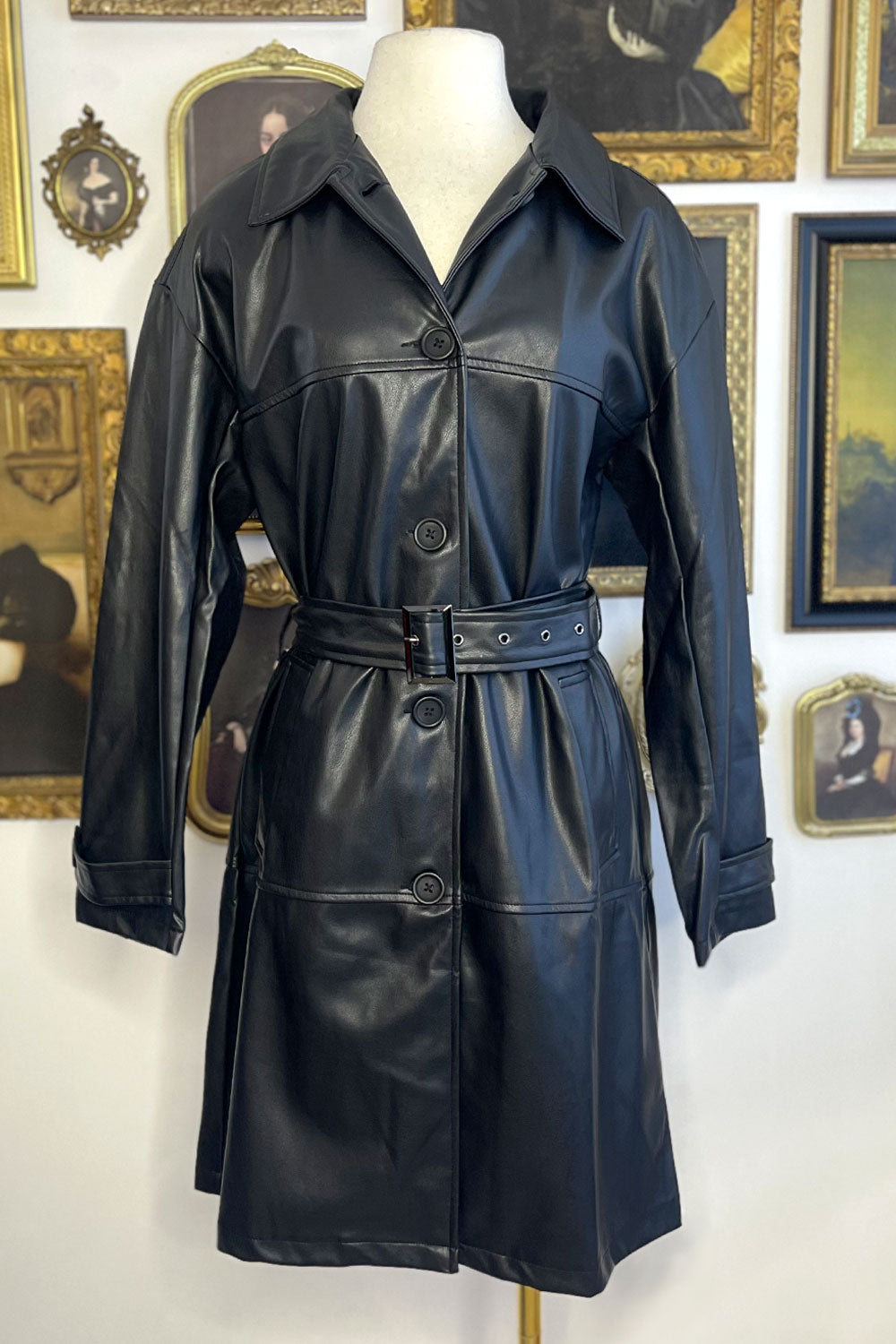 MELODY FAUX LEATHER TRENCH COAT