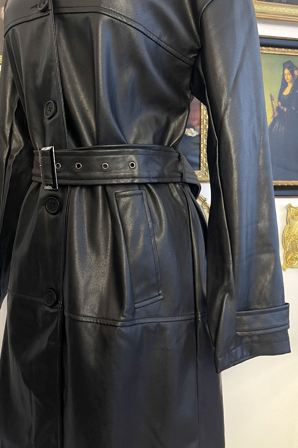 MELODY FAUX LEATHER TRENCH COAT