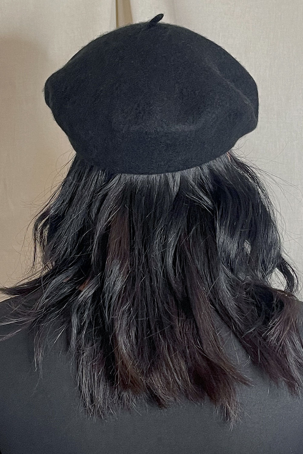 WOOL BLEND BASIC BERET - BLACK