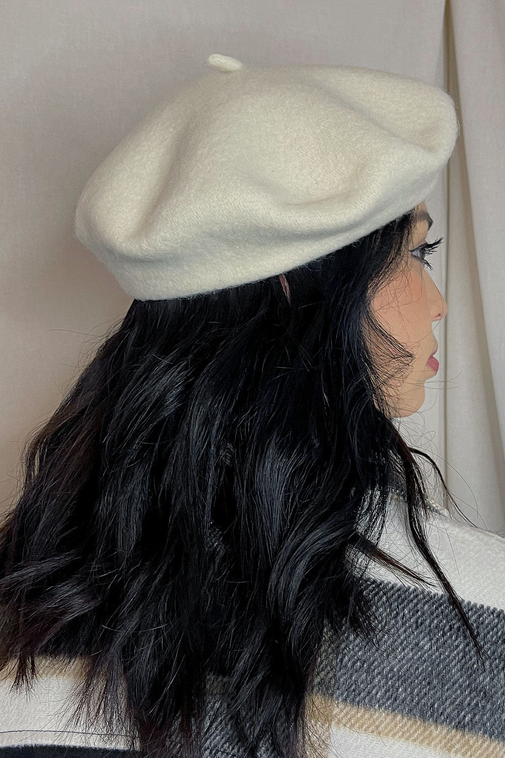 WOOL BLEND BASIC BERET - CREAM