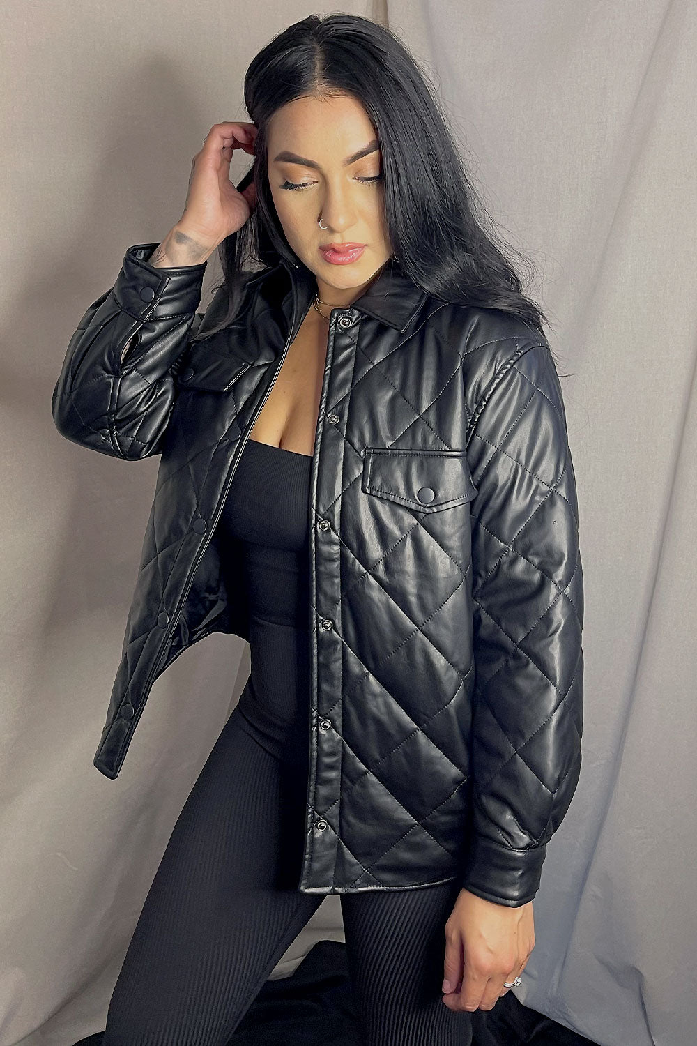 BRENDA QUILTED FAUX LEATHER JACKET - Main Image