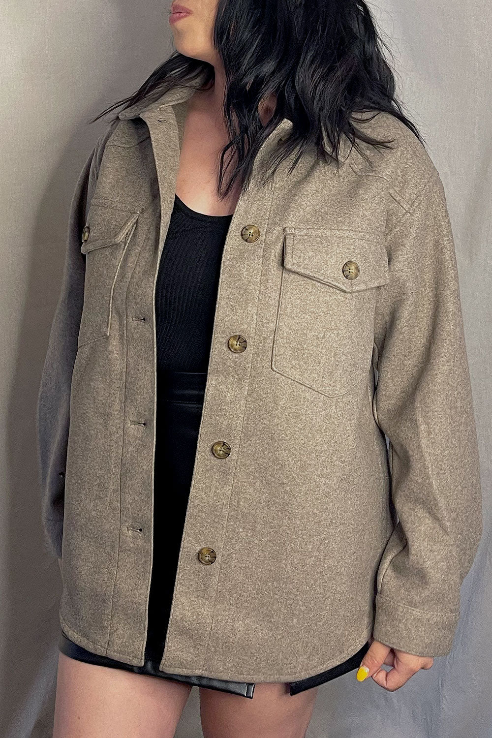 ELENA FLEECE OVERSIZED SHACKET- MOCHA