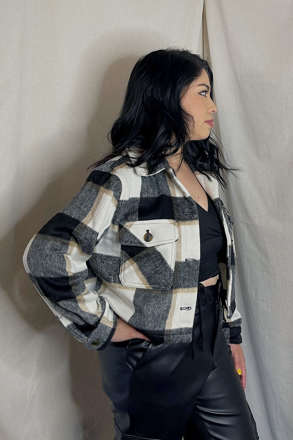 GRACE CROPPED PLAID SHACKET