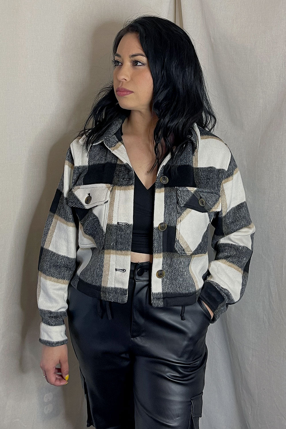 GRACE CROPPED PLAID SHACKET