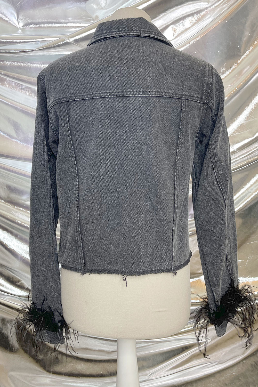 NATALY FEATHER TRIM DENIM JACKET