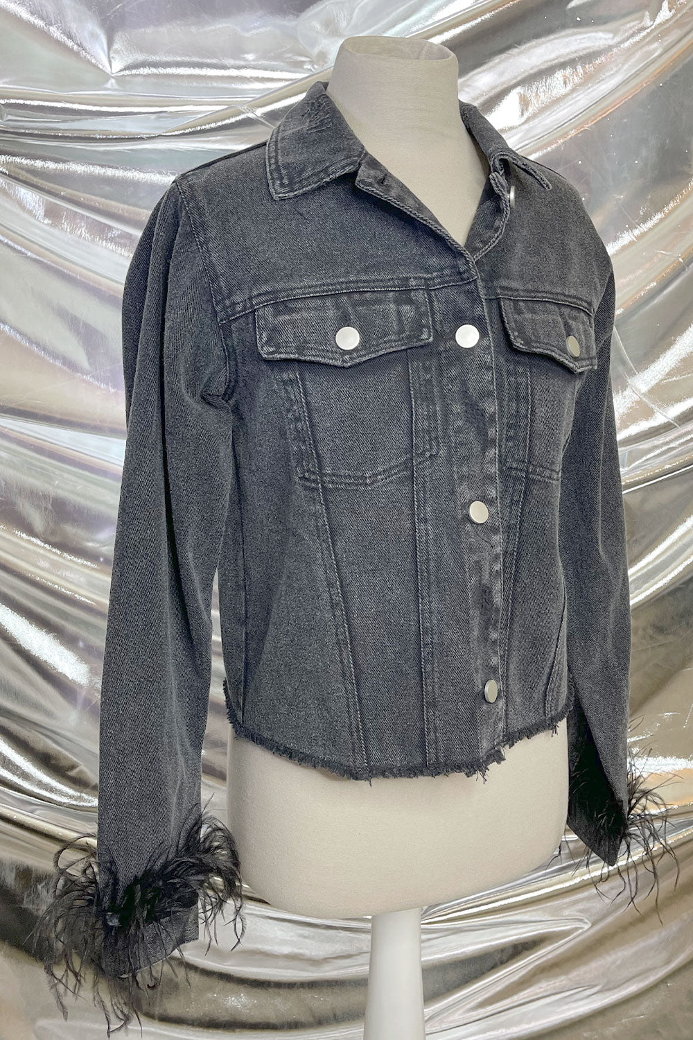 NATALY FEATHER TRIM DENIM JACKET