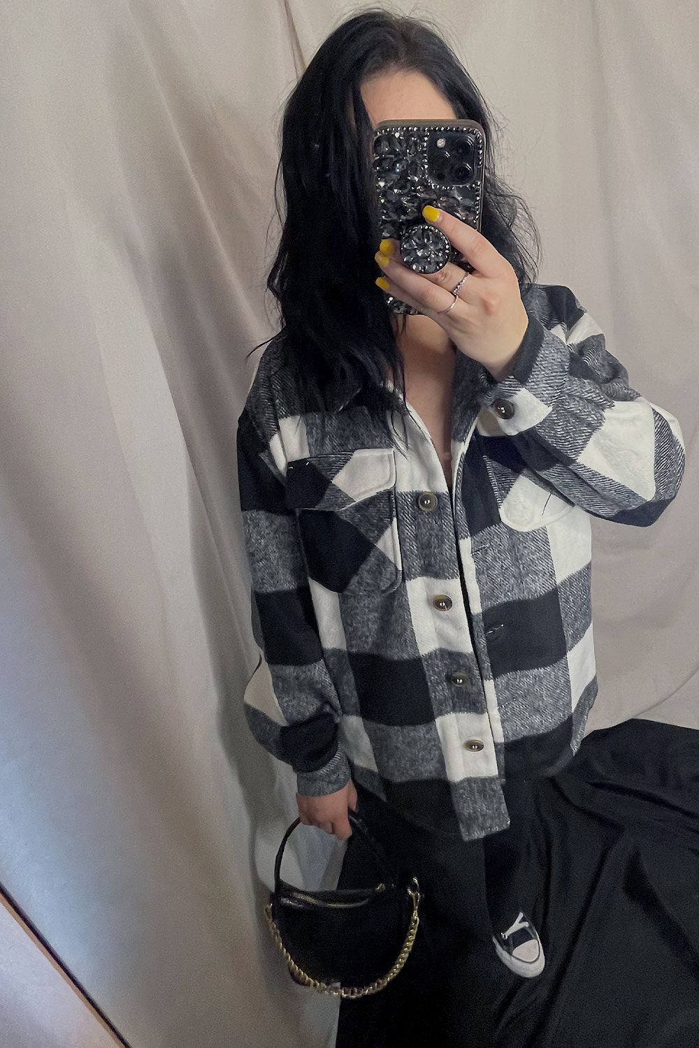 NICOLE OVERSIZED PLAID SHACKET - BLACK