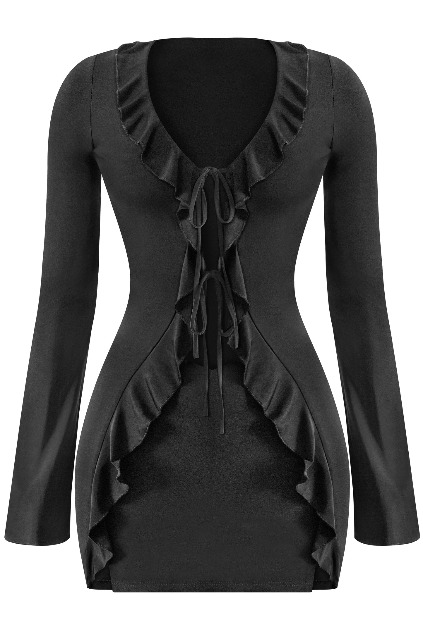 RUBY RUFFLED FRONT TIE MINI DRESS