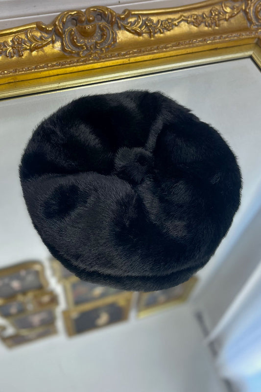 FAUX FUR BERET - BLACK