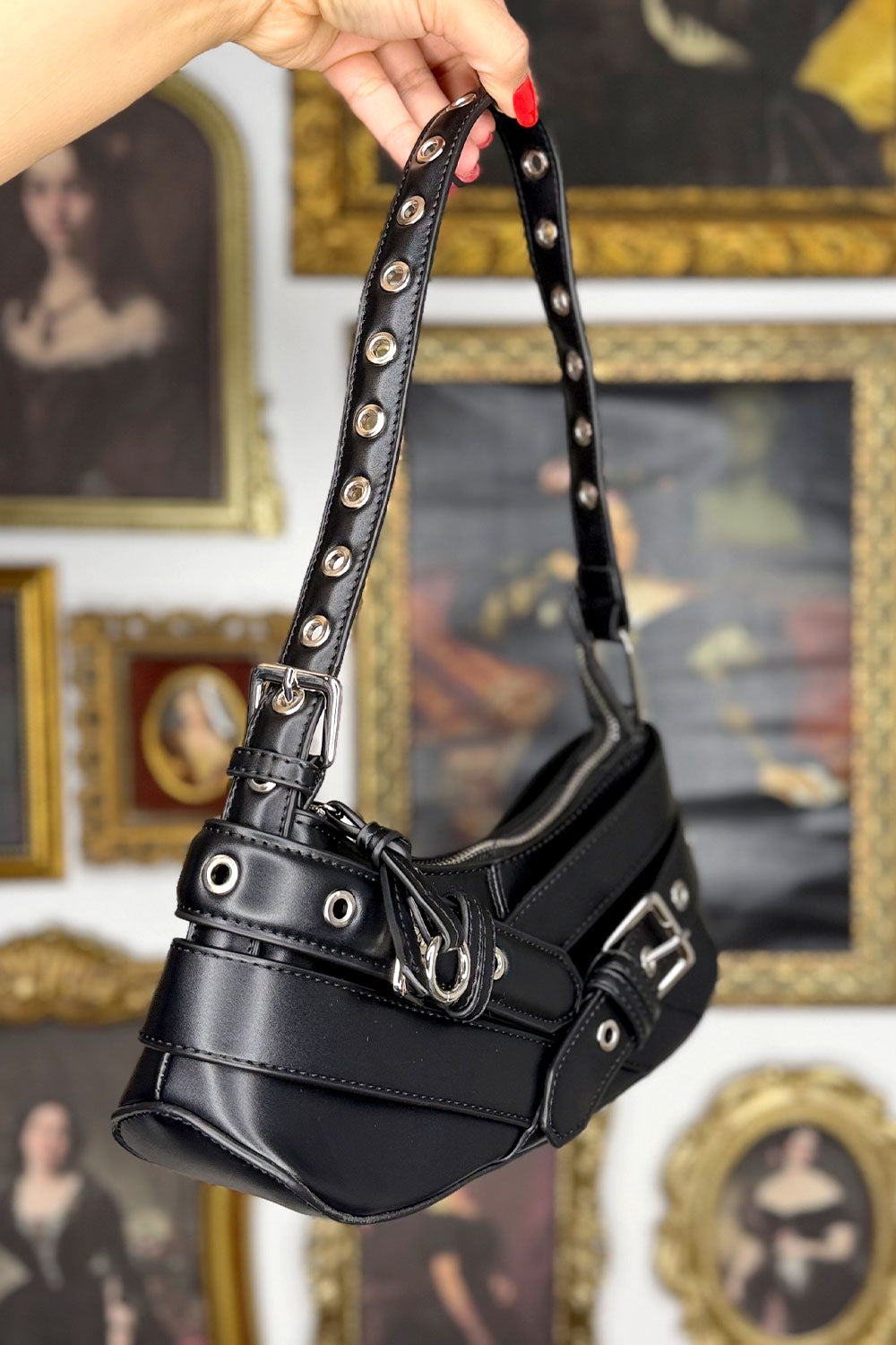 MEXICO D.F. BUCKLE GROMMET SHOULDER PURSE