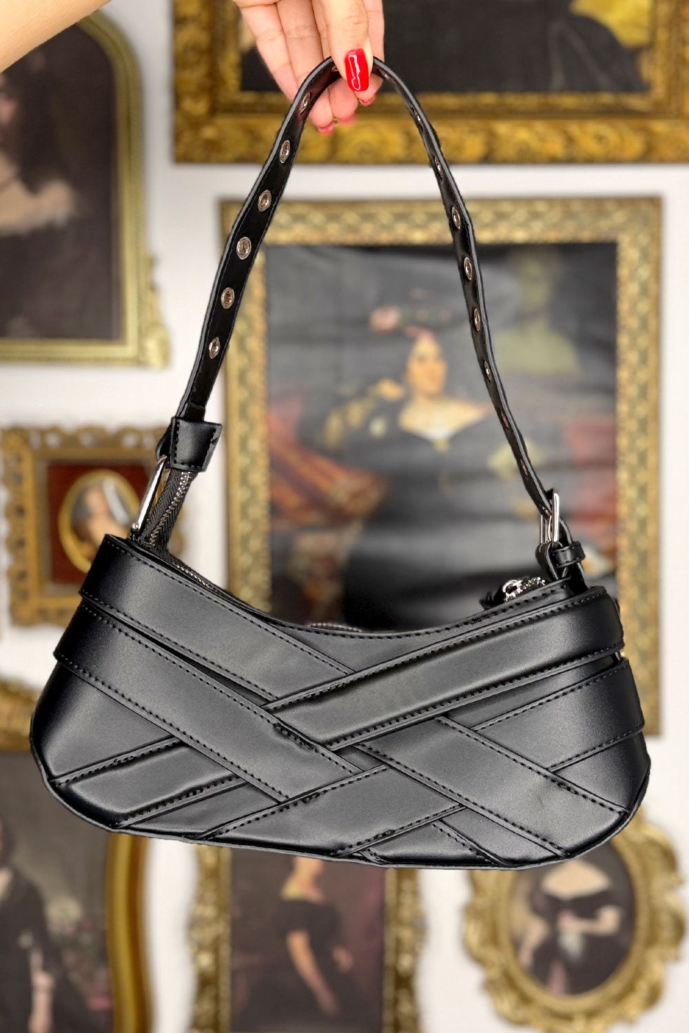 MEXICO D.F. BUCKLE GROMMET SHOULDER PURSE