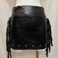 CHELSIE FRINGE LEATHER MINI SKIRT W/ STUDS