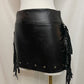 CHELSIE FRINGE LEATHER MINI SKIRT W/ STUDS