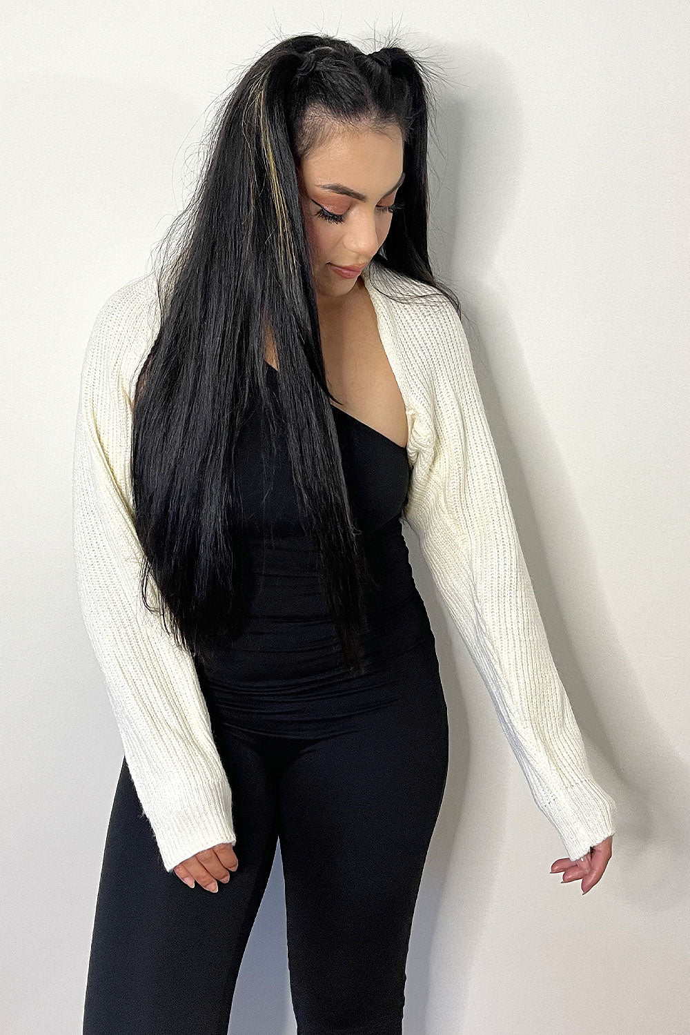 DORA SWEATER KNIT BOLERO CARDIGAN - CREAM