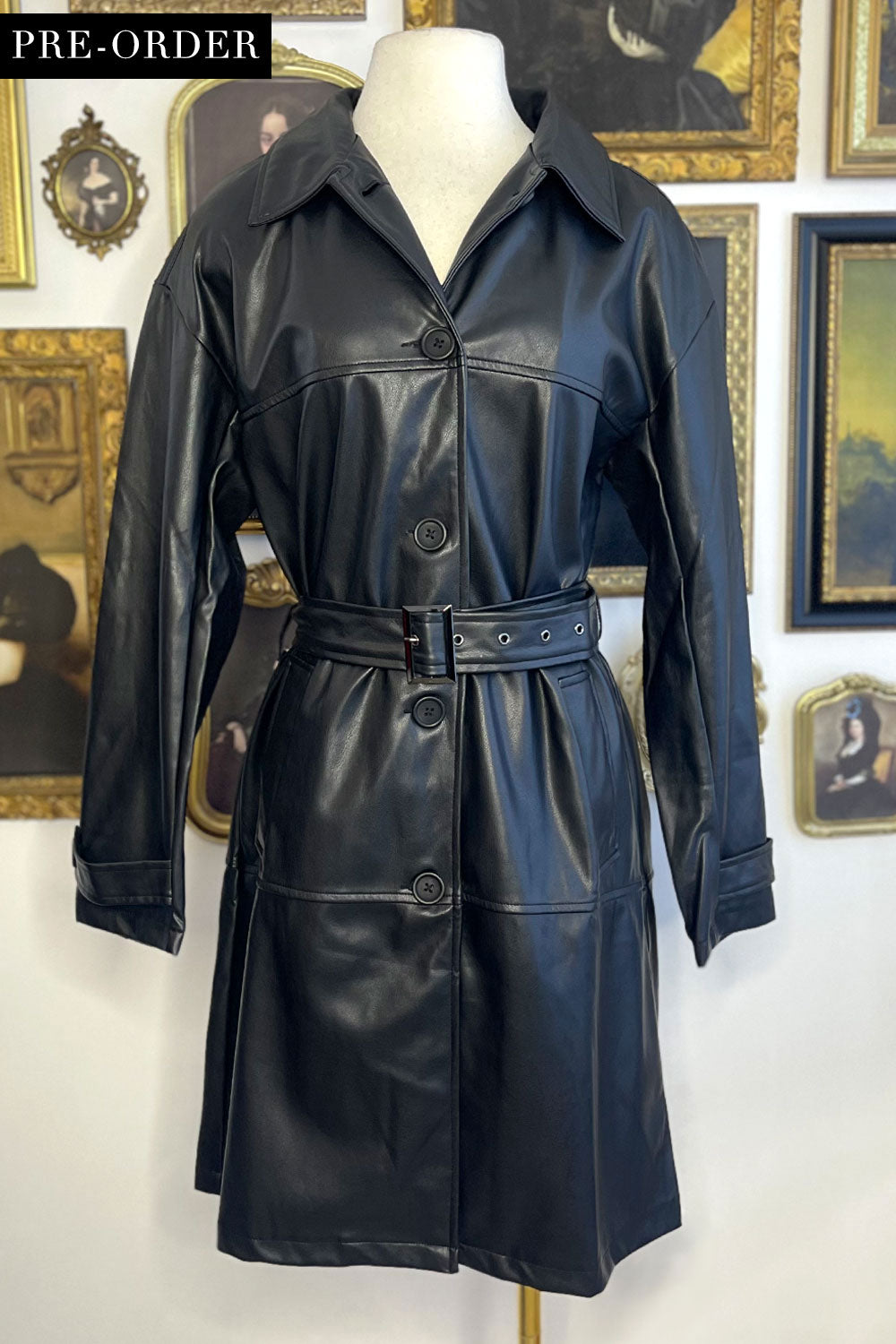 MELODY FAUX LEATHER TRENCH COAT