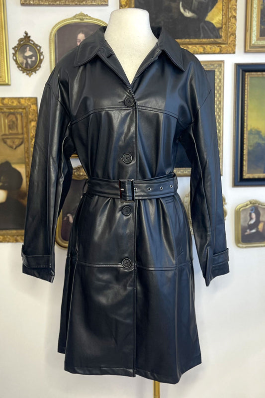 MELODY FAUX LEATHER TRENCH COAT