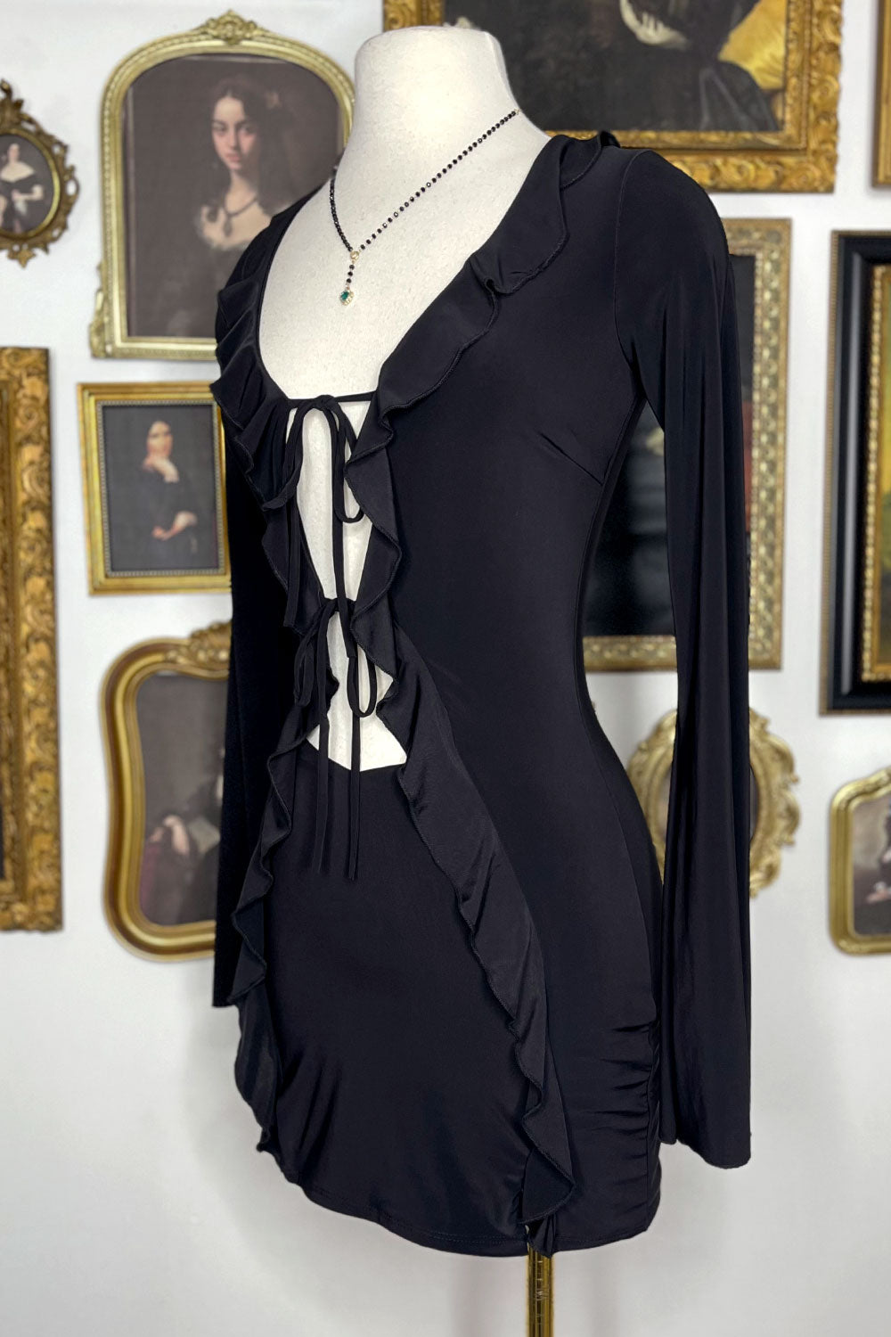 RUBY RUFFLED FRONT TIE MINI DRESS