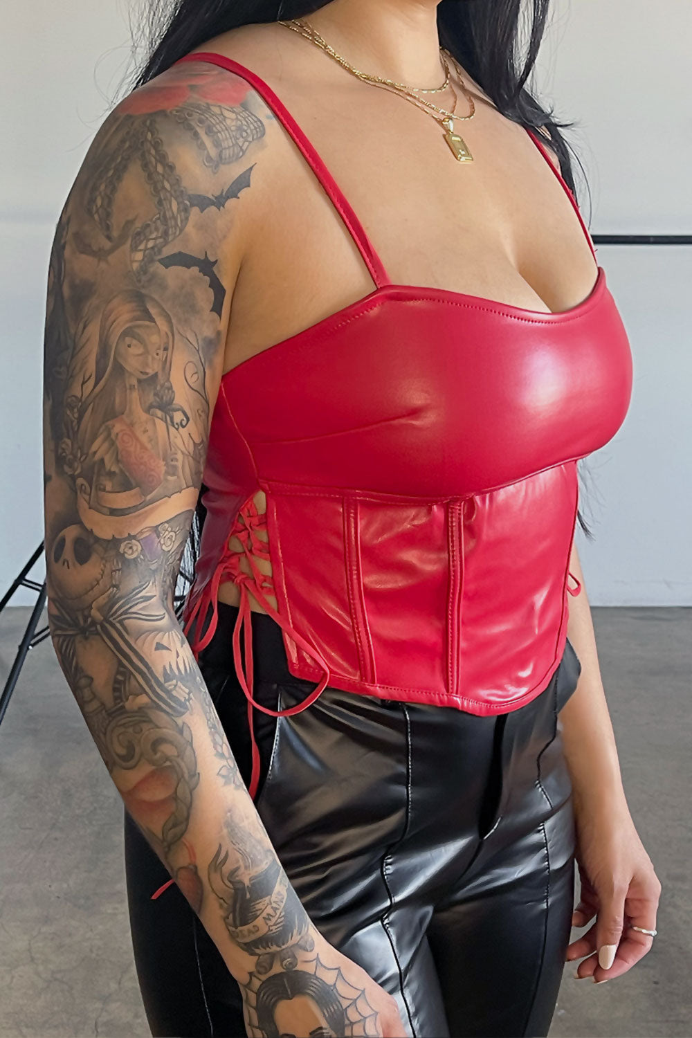 ASTRID LEATHER CROP TOP - RED
