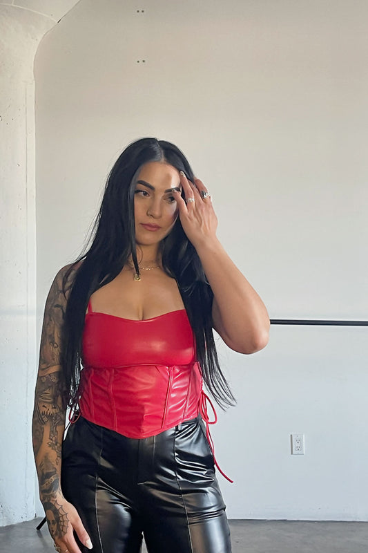 ASTRID LEATHER CROP TOP - RED