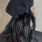 WOOL BLEND BASIC BERET - BLACK