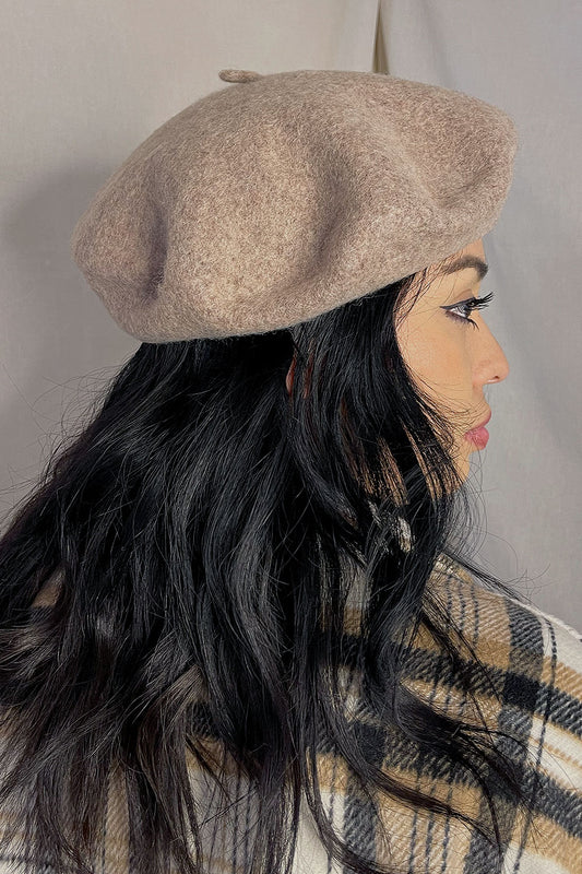 WOOL BLEND BASIC BERET - TAUPE