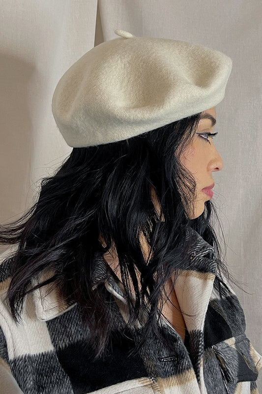 WOOL BLEND BASIC BERET - CREAM