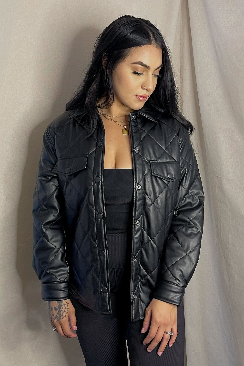 BRENDA QUILTED FAUX LEATHER JACKET