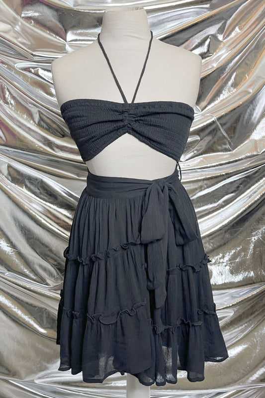 DALIA HALTER RUFFLED MINI DRESS