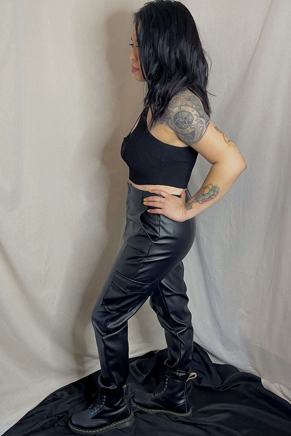 JACKIE FAUX LEATHER CARGO PANTS