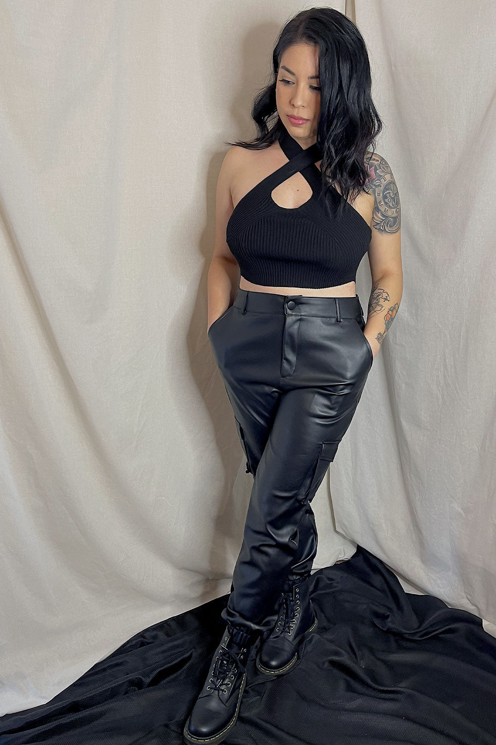 JACKIE FAUX LEATHER CARGO PANTS