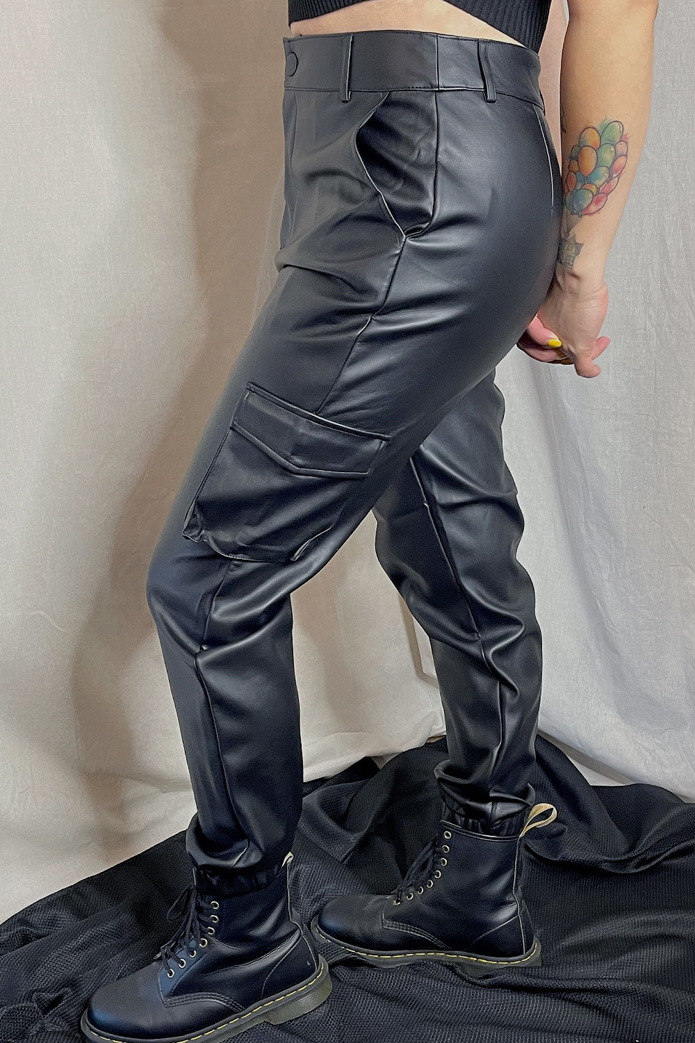 JACKIE FAUX LEATHER CARGO PANTS